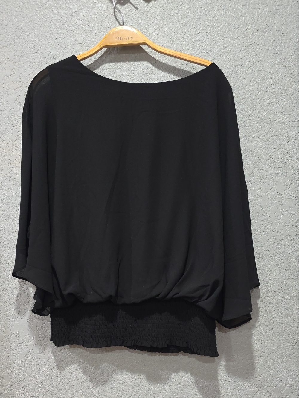 Black Sheer Blouson-Sleeve Blouse